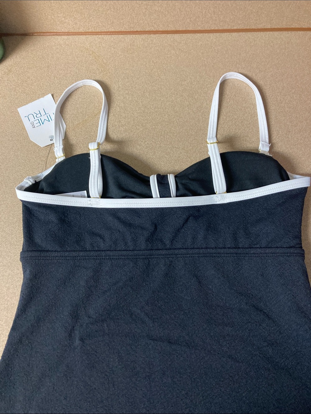 Time and Tru Black Swim Tankini Top with White Trim - Picture 5 of 8